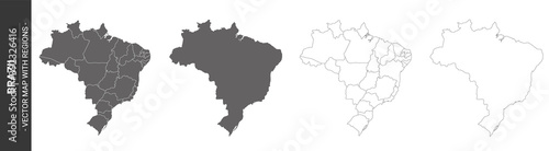 set of 4 political maps of Brazil with regions isolated on white background photo