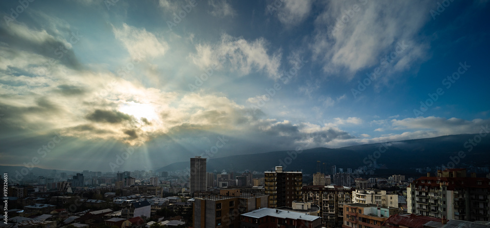 Fototapeta premium Wide angle view to Tbilisi city centre