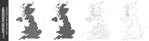 Fotografia set of 4 political maps of United Kingdom with regions isolated on white backgro