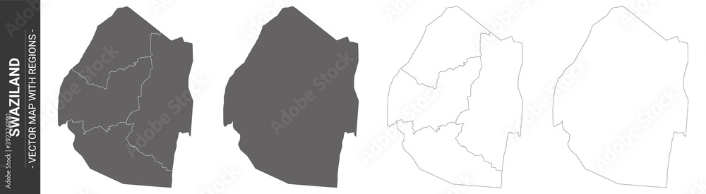 set of 4 political maps of Swaziland with regions isolated on white background set of 4 political maps of Swaziland with regions isolated on white background