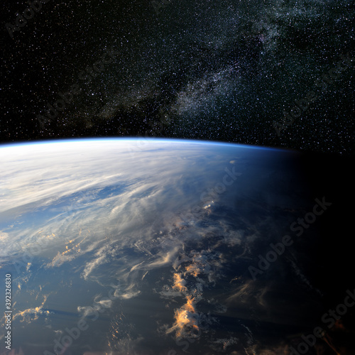 Fototapeta Naklejka Na Ścianę i Meble -  Sunset from space. Elements of this image furnished by NASA.