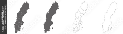 set of 4 political maps of Sweden with regions isolated on white background