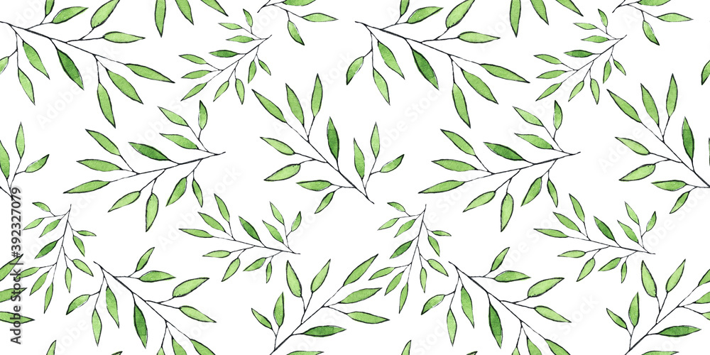 Seamless pattern with leaves on a branch. Watercolor illustration. Botanical decor for textiles, fabrics, packaging,postcards, and more. Seamless pattern with leaves on a branch. Watercolor illustration. Botanical decor for textiles, fabrics, packaging,postcards, and more.