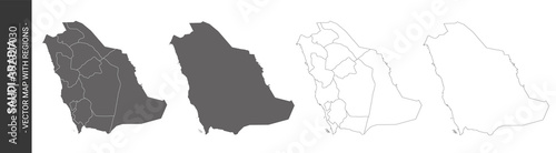 set of 4 political maps of Saudi Arabia with regions isolated on white background