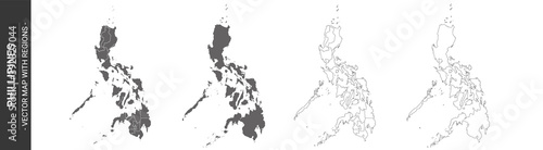 set of 4 political maps of Phillipines with regions isolated on white background
