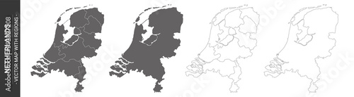 set of 4 political maps of Netherlands with regions isolated on white background	