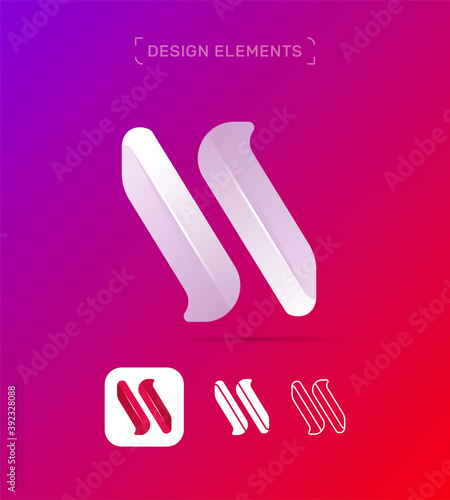 Vector origami italic abstract letter N, synergy logo design template. Application icon