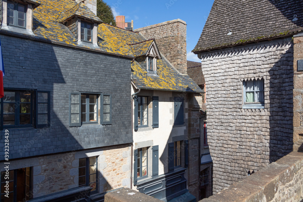 Historic houses in a street of Mont Saint-Michel