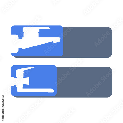 Set of vector icons, logos of water faucets for the kitchen and bathroom. Design element for signboard, nameplate and other use with space for text or inscription. White silhouettes, blue background.
