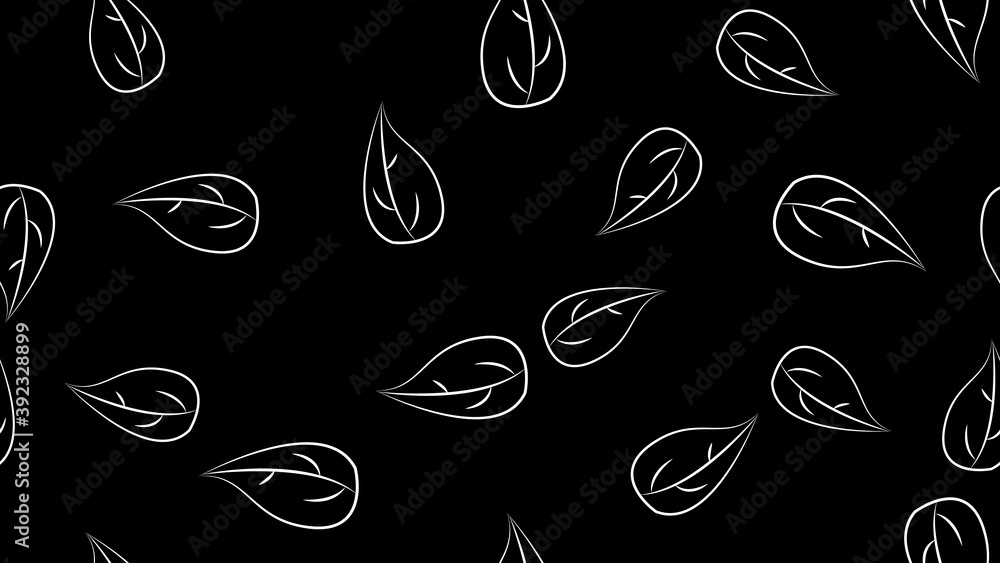 green spice leaf on black background, vector illustration, pattern. natural organic seasoning. decor for the decoration of the kitchen and dining room. black and white illustration in chalk drawing green spice leaf on black background, vector illustration, pattern. natural organic seasoning. decor for the decoration of the kitchen and dining room. black and white illustration in chalk drawing