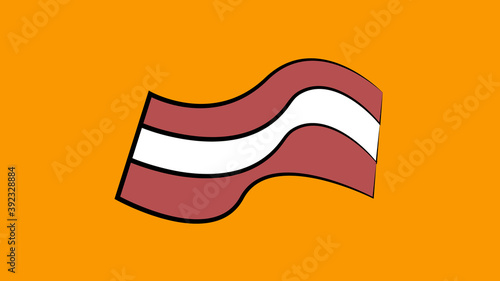 piece of bacon on an orange background, vector illustration. a piece of fried pork. meat with lard. breakfast food. bacon for a quick bite. fast food, fast food salty