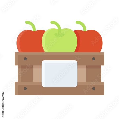 Wooden crate with apples icon, Thanksgiving related vector