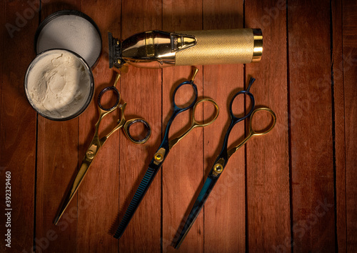 barber tools on a wood photo