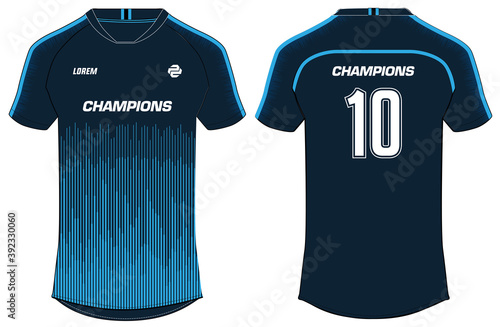 Sports t-shirt jersey design vector template, sports jersey concept with front and back view for Soccer jersey, Cricket jersey, Football jersey, Volleyball jersey, Rugby Jersey. Chelsea Soccer jersey 