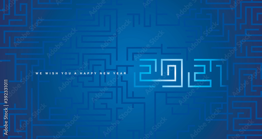 Happy New Year 2020 white cyberspace abstract high tech new year 2021 typography blue background