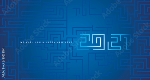 Happy New Year 2020 white cyberspace abstract high tech new year 2021 typography blue background