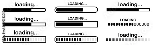 Set of vector loading icons. loading bar progress icon. Download progress. Collection Loading status. Vector illustration.