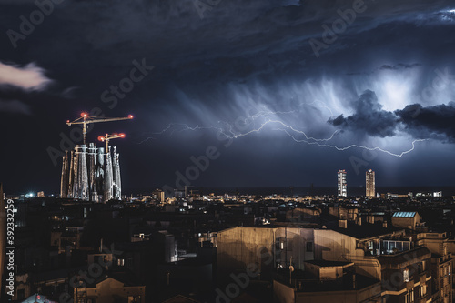 Photography Lightnings over Barcelona city