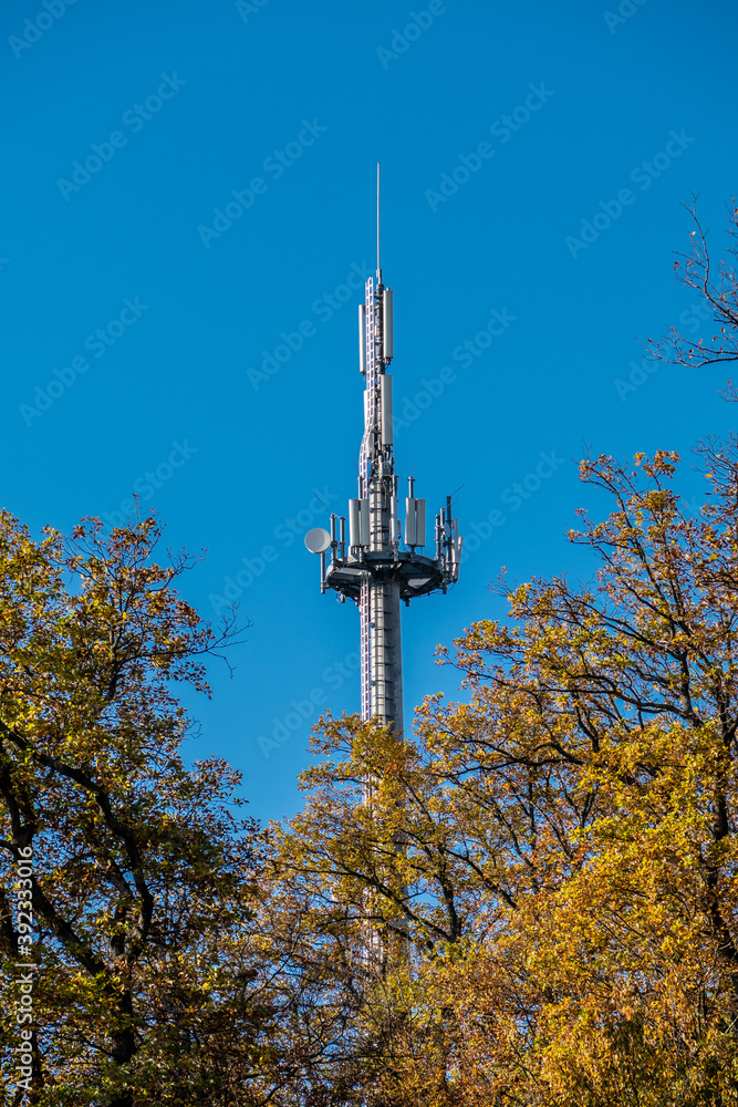Obraz premium Sendemast im herbstlichen Wal
