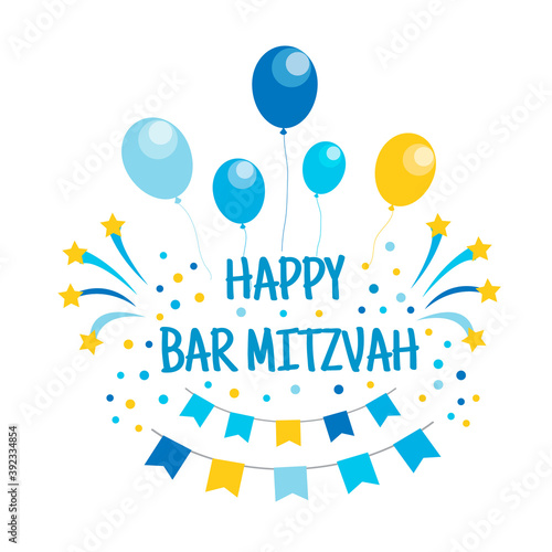 Happy Bar Mitzvah invitation or congratulation card. Vector illustration