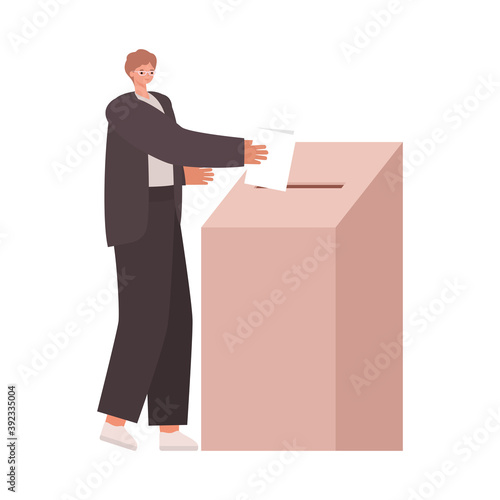 man voting with ligth brown hair and a dark suit