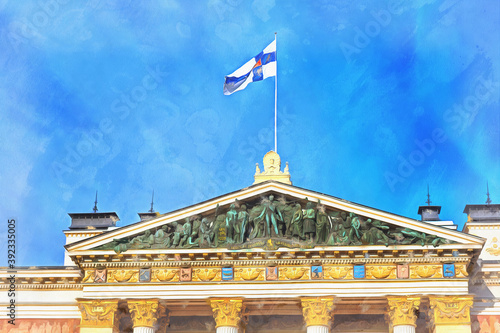 House of the Estates colorful painting, 1890, Helsinki, Finland.