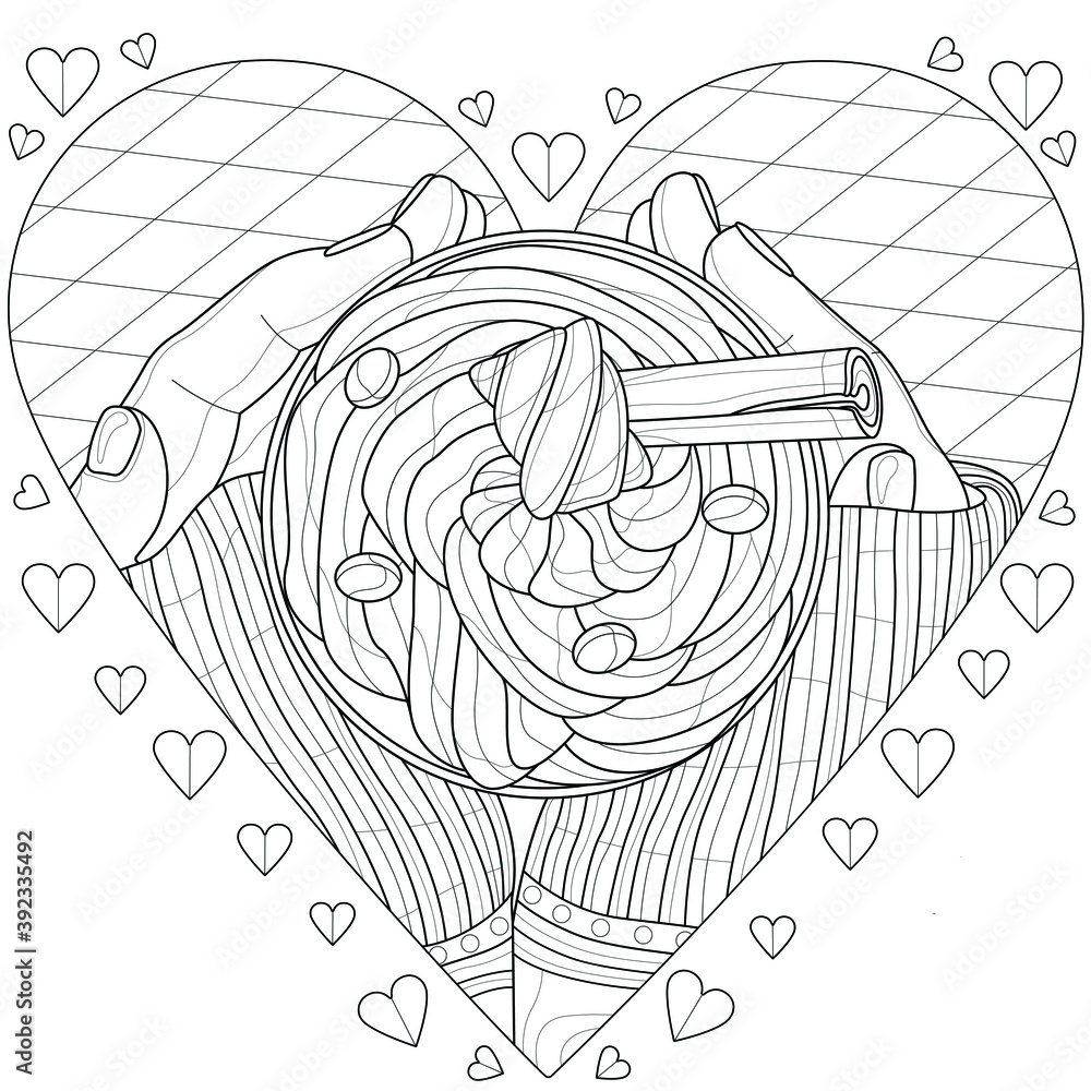 Hands and a cup with coffee.
Drink in hand. Coloring book antistress for children and adults. Illustration isolated on white background.Zen-tangle style. Hands and a cup with coffee.
Drink in hand. Coloring book antistress for children and adults. Illustration isolated on white background.Zen-tangle style.