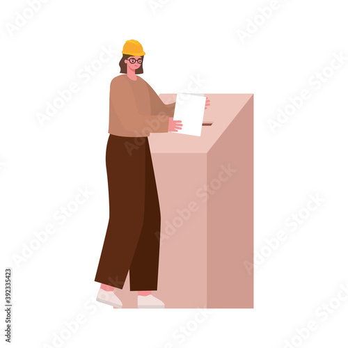 woman voting with brown hair and safety helmet