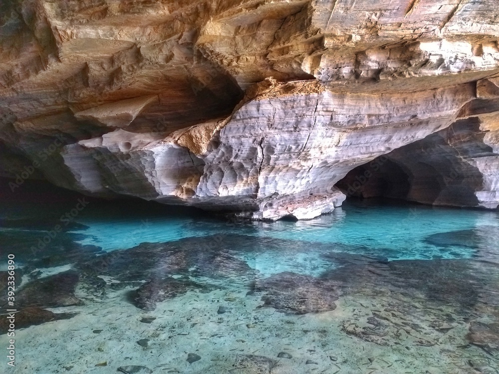 Crystal blue water at cave - Pratinha - Cristaline river -  Chapada Diamantina, Bahia, Brazil


