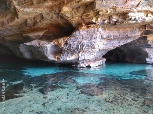 Crystal blue water at cave - Pratinha - Cristaline river - Chapada Diamantina, Bahia, Brazil