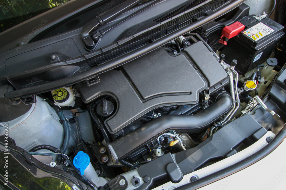 Compact car engine detail Compact car engine detail