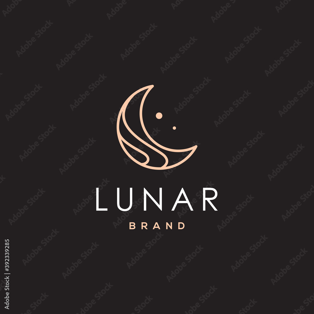Fototapeta premium Elegant crescent moon and star logo design line icon vector in luxury style outline linear, ramadan muslim
