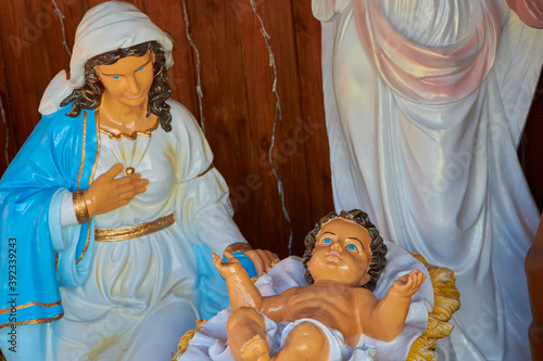 Christmas figurines of Mary with baby,statuette of Mary with Jesus in the nativity scene