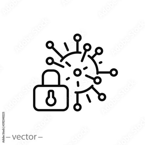 lockdown coronavirus icon, pandemic covid-19, thin line symbol on white background - editable stroke vector illustration eps 10