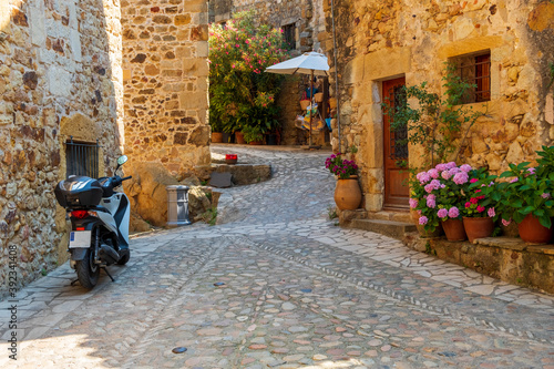 Cozy narrow little streets in a Catalan fishing village on the Costa Brava, Mediterranean Sea