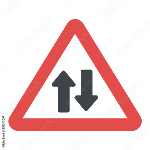 
Beware of two-way traffic ahead sign 
