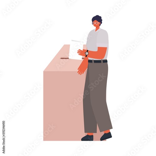 man voting with black hair and whithe shirt