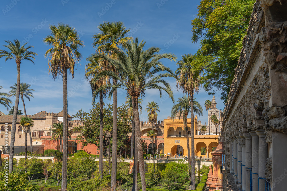 Gardens in Reales Alcazares, Seville, Andalusia, Spain