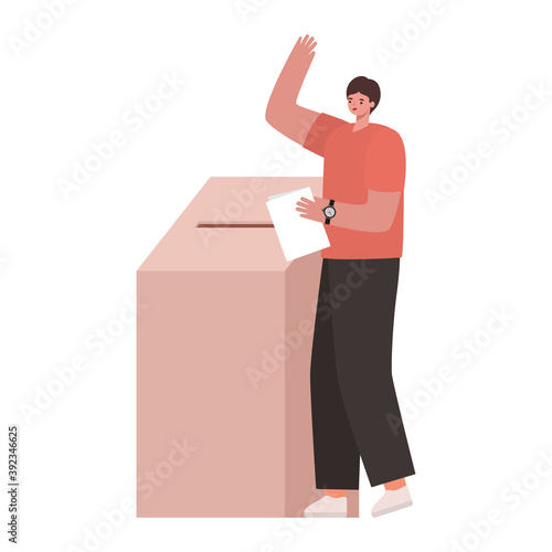 man voting with brown hair and a salmon color shirt