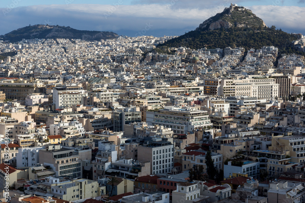 Panorama from Acropolis to city of Athens, Greece