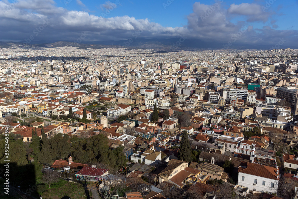 Panorama from Acropolis to city of Athens, Greece