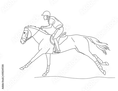 Fototapeta Naklejka Na Ścianę i Meble -  Athlete riding horse on cross country event