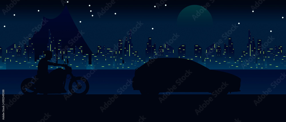 Naklejka premium Un paseo nocturno por la ciudad