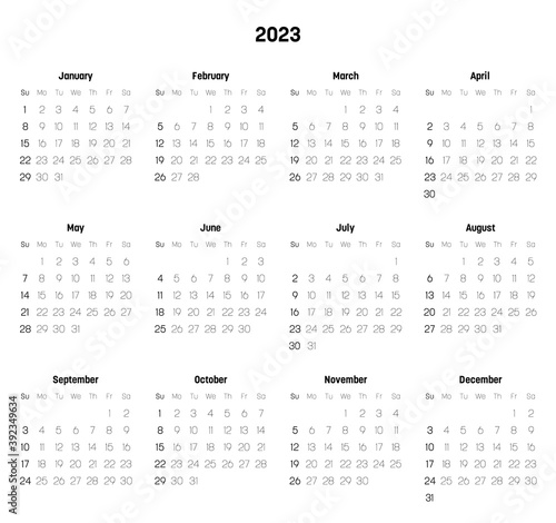 Monthly calendar of year 2023