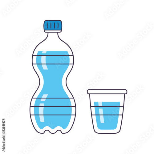 Water bottle and cup or glass vector icon isolated