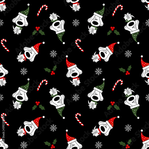 dog seamless pattern christmas candy. puppy vector pet cartoon repeat wallpaper tile background scarf isolated illustration doodle design