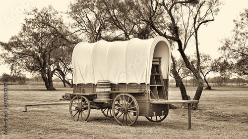 Old wild west covered wagon. photo