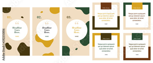 social media instagram influencer account quote story post template set of four. background graphic design elements. backdrop. motivation inspiration. trendy pattern with earth tone color palette
