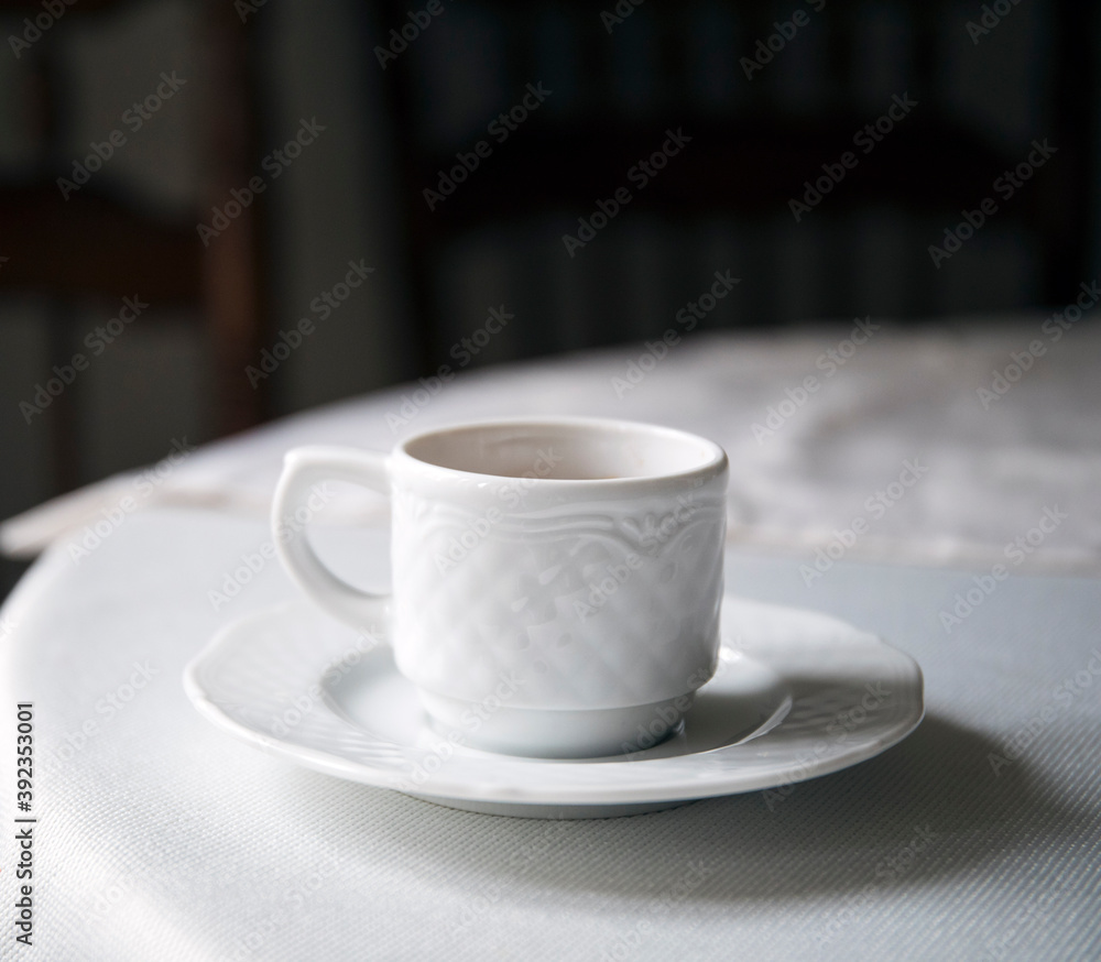 Coffee cup placed on a white table
