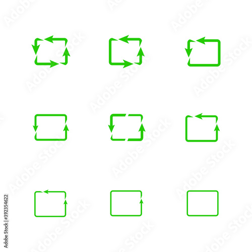 rectangle loop icons on on blank background. Rectangle arrows sign set. Refresh, reload, recycle, cycle rotation signs. Rounded Black arrows for infographics, web design. Eps 10